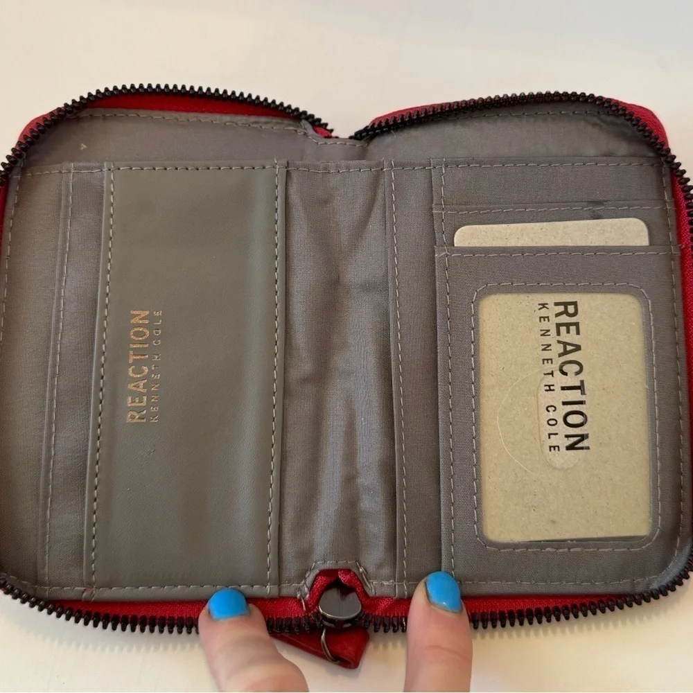 Kenneth Cole reaction red pebble leather zip around wallet